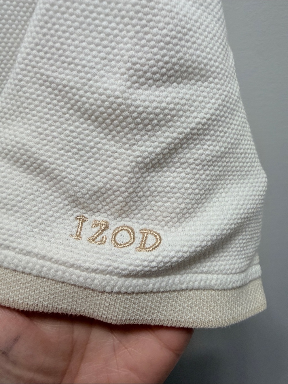 Vintage IZOD Classic Polo Shirt in Off-White with Beige Trim XL - Picture 7 of 8